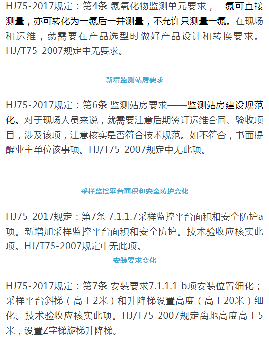 煙氣（so2，nox，顆粒物）排放連續(xù)監(jiān)測技術(shù)規(guī)范 HJ75-2017與HJ/T75-2007標(biāo)準(zhǔn)究竟有何不同
